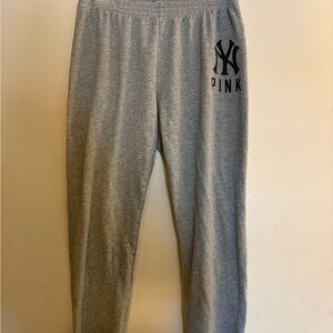 PINK Victoria's Secret Gray Joggers with Navy NY Logo